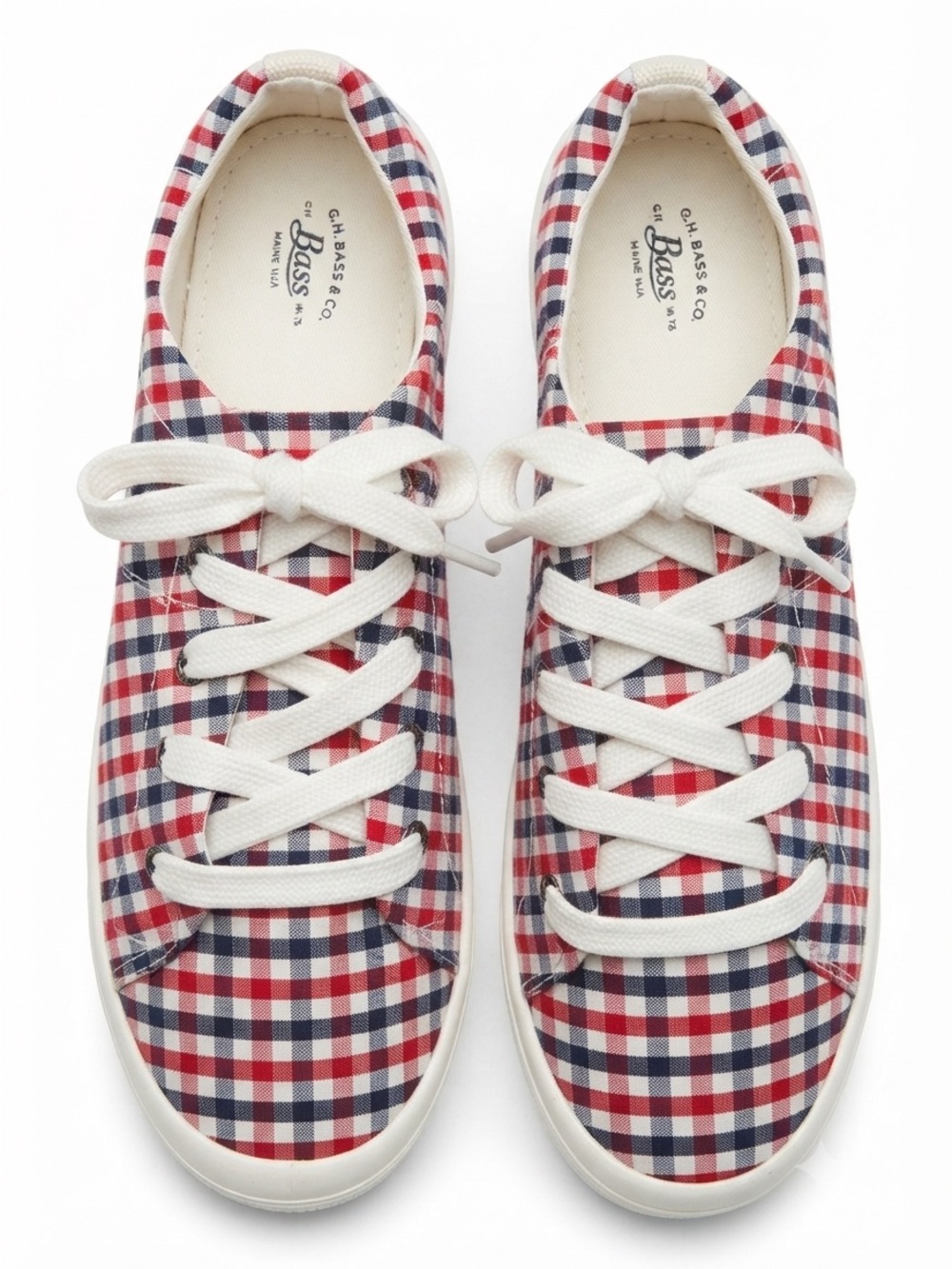 G.H. Bass Gingham “Kimmy” Red, Navy & White Gingham Canvas Cushion Step